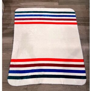 Bath & Body Works Plush Sherpa Throw Blanket 50x60 Striped Cream Multicolor Cozy